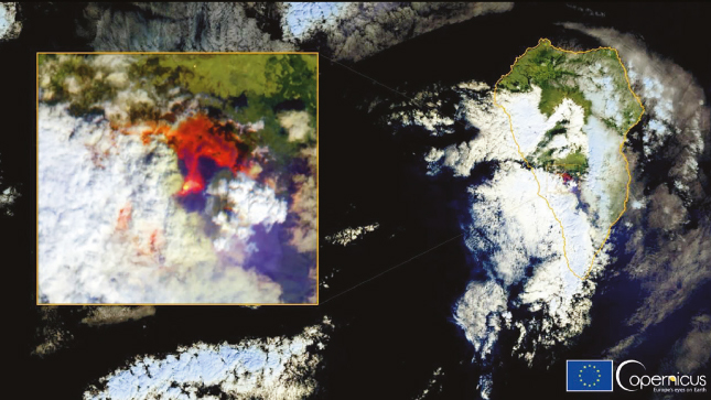 El programa Copernicus de la Unión Europea monitoriza día a día el despertar  y la evolución del volcán de la Palma